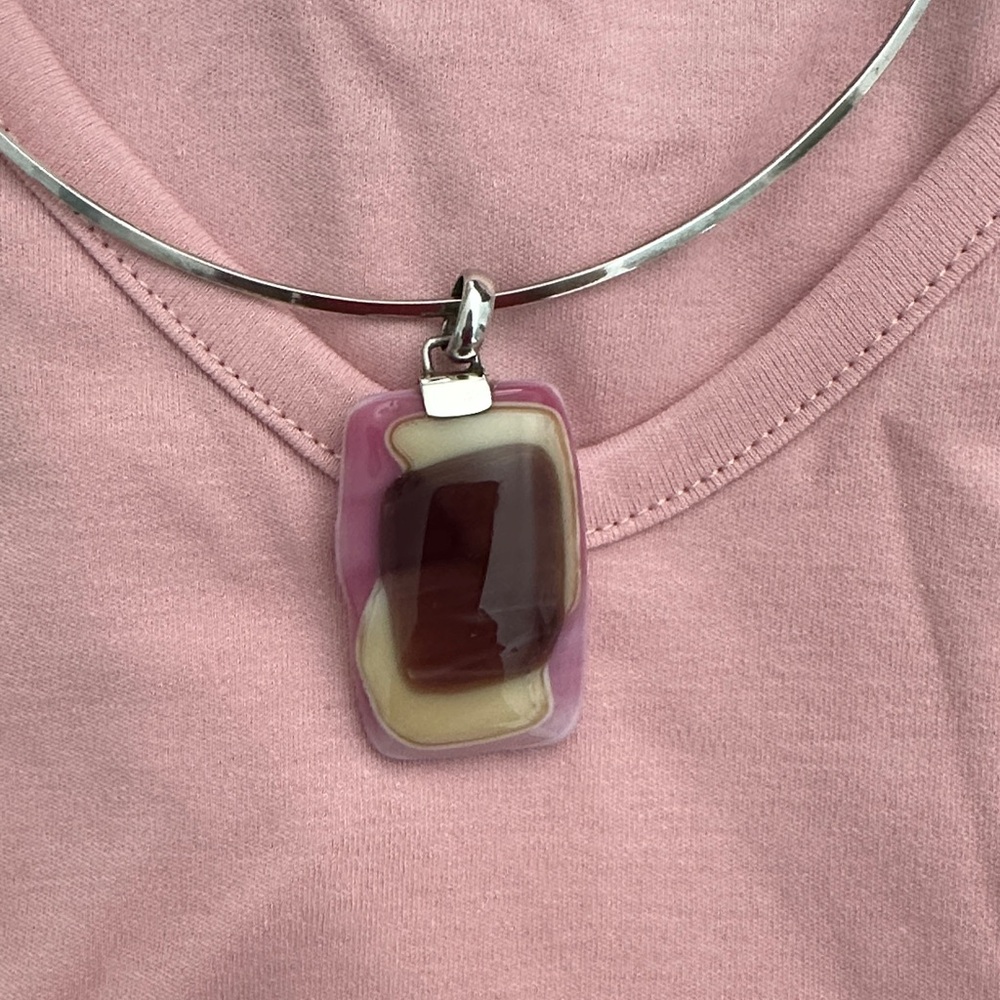 Elegant Pink and Brown glass and silver (950) Pendant